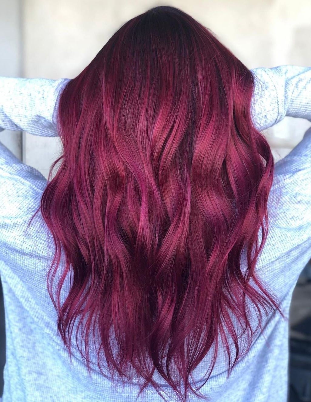 Vibrant Pink Mid-Back Length Waves — Classy Pink Hair Color