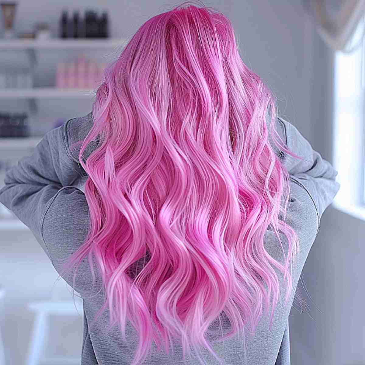 Bright Pink Mid-Back Length With Pastel Highlights — Classy Pink Hair Color