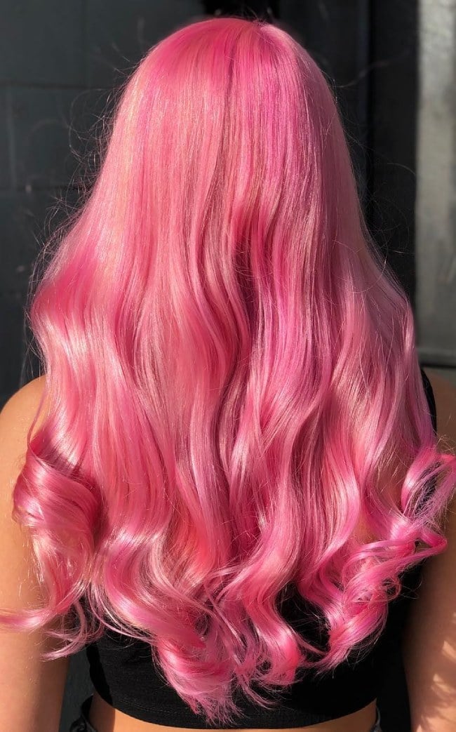 Bubblegum Pink Ombre Mid-Back Waves — Classy Pink Hair Color