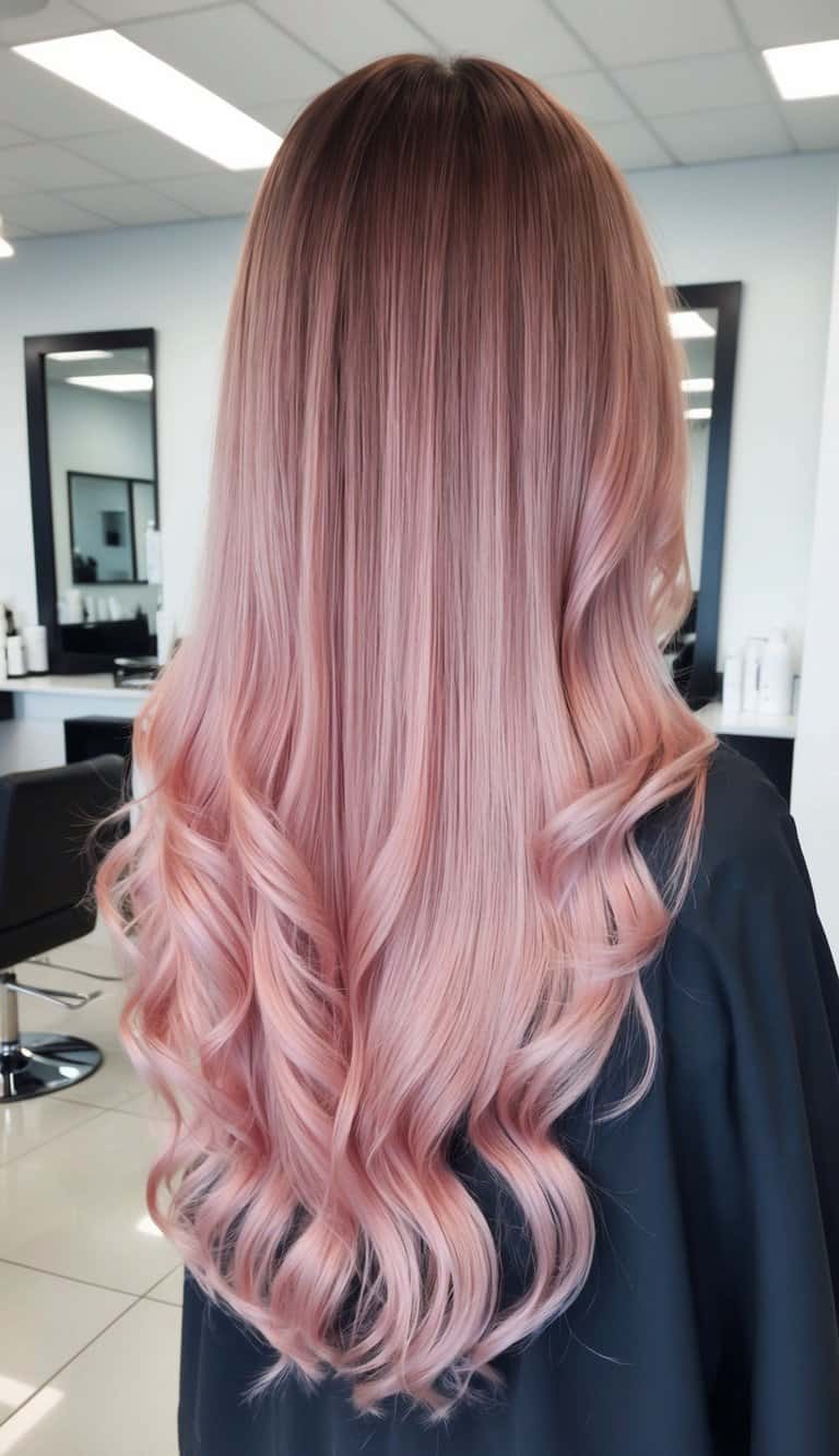 Pastel Pink Ombre Mid-Back Waves, Wavy — Classy Pink Hair Color