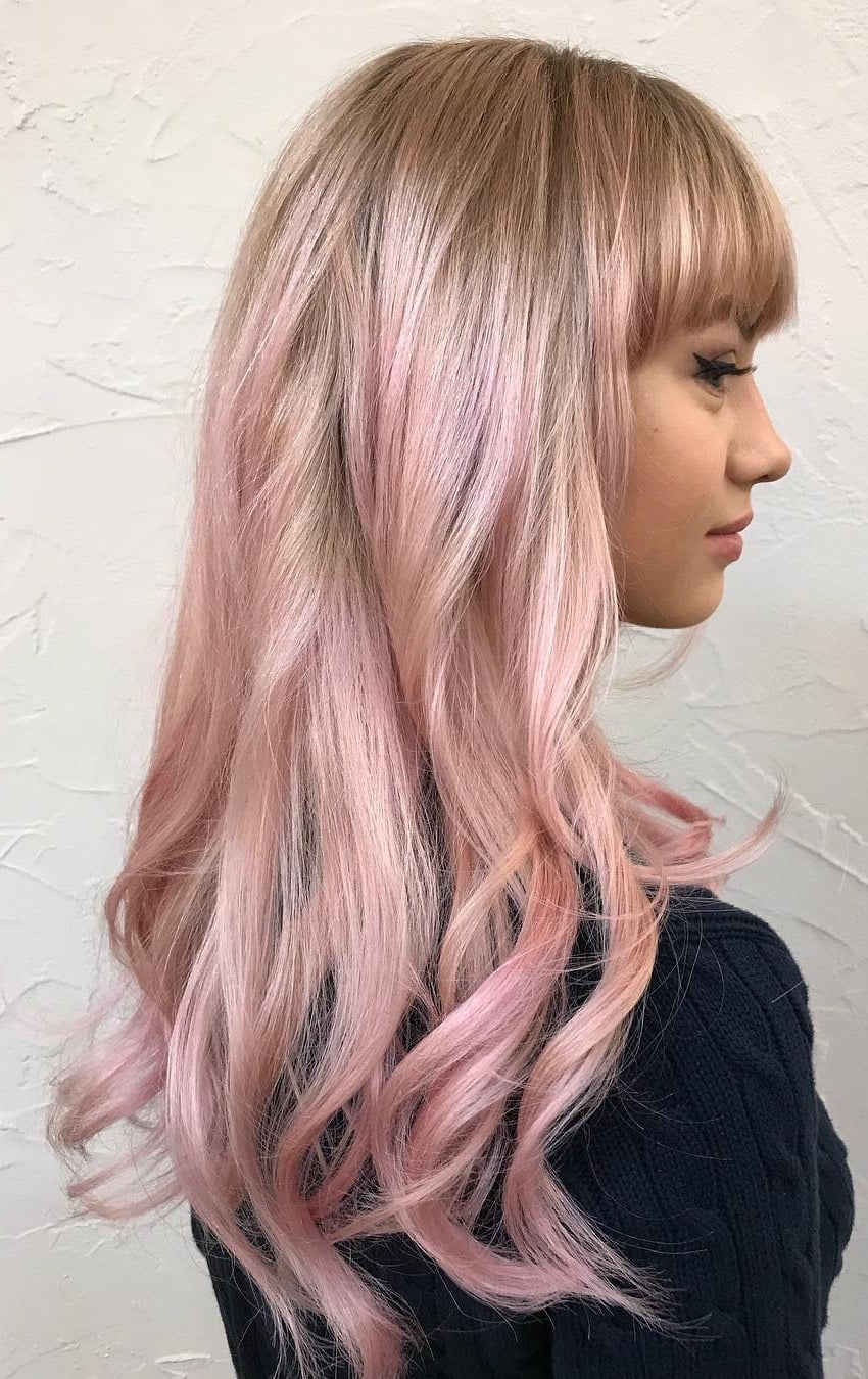 Blush Pink Balayage Mid-Back Waves — Classy Pink Hair Color