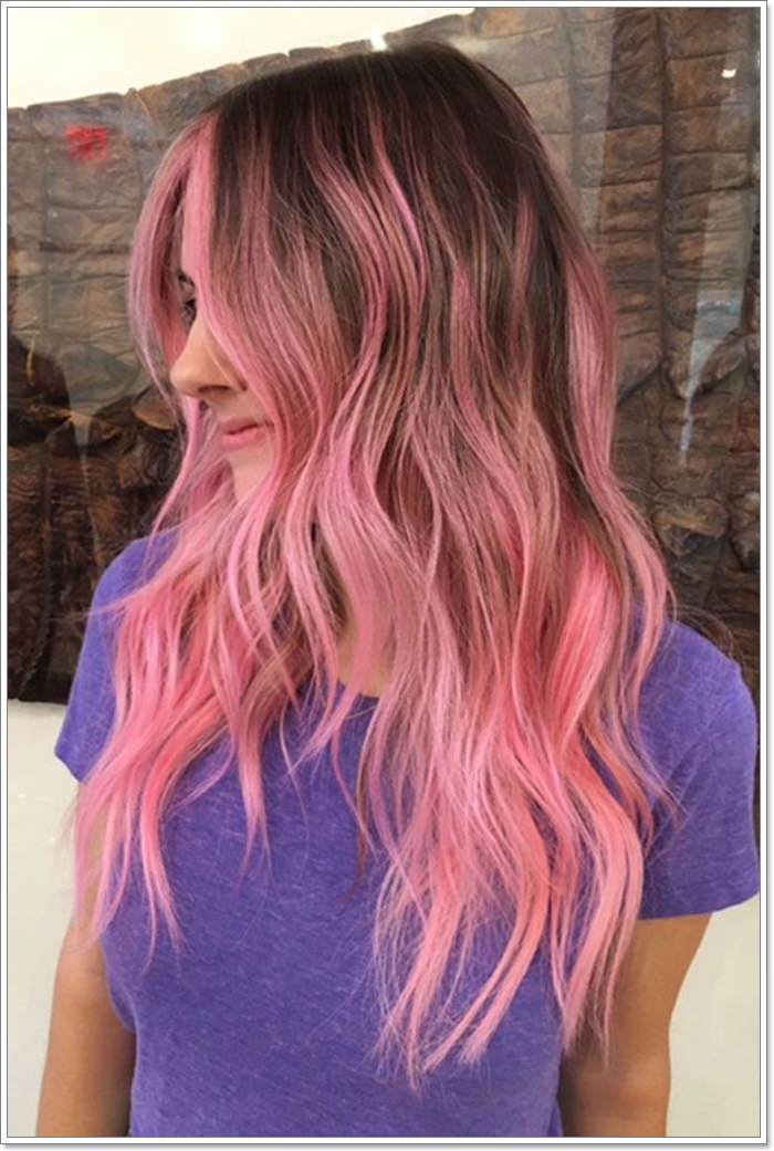 Pinkish Brown Mid-Back Waves — Classy Pink Hair Color
