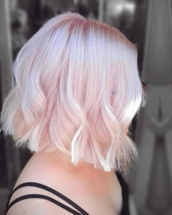 Pastel Pink Chin Bob With White Blonde Highlights — Classy Pink Hair Color