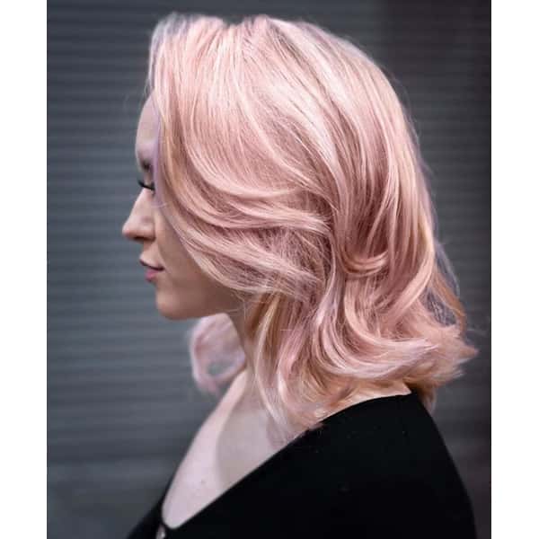 Pink Balayage On Medium Brown Lob — Classy Pink Hair Color