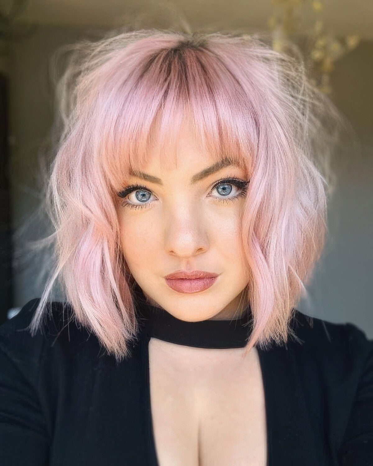 Pastel Pink Chin Length Bob With Blunt Bangs — Classy Pink Hair Color