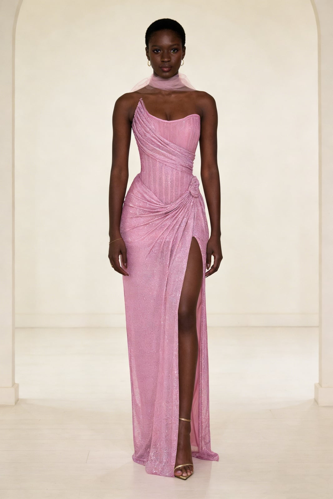 Bright Pink Sparkly One-Shoulder Gown with High Slit Bright Pink Sparkly One-Shoulder Gown with High Slit — Classy Pink Outfits