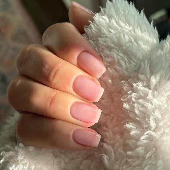 Sheer Pink Glossy Short Square Nails — Classy Plain Nails