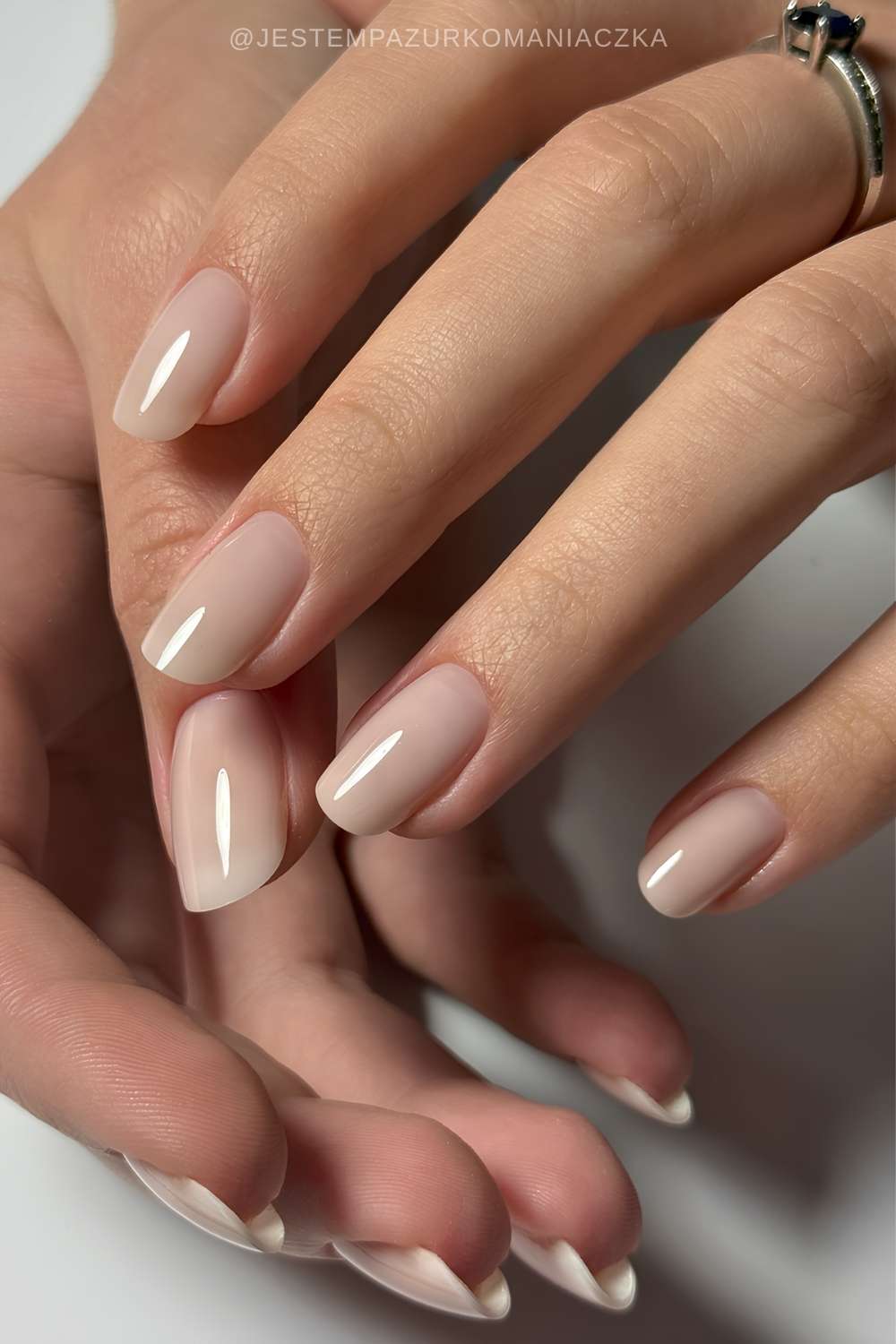 Solid Beige Glossy Short Oval Nails — Classy Plain Nails