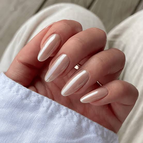 Pure White Glossy Medium Almond Nails — Classy Plain Nails
