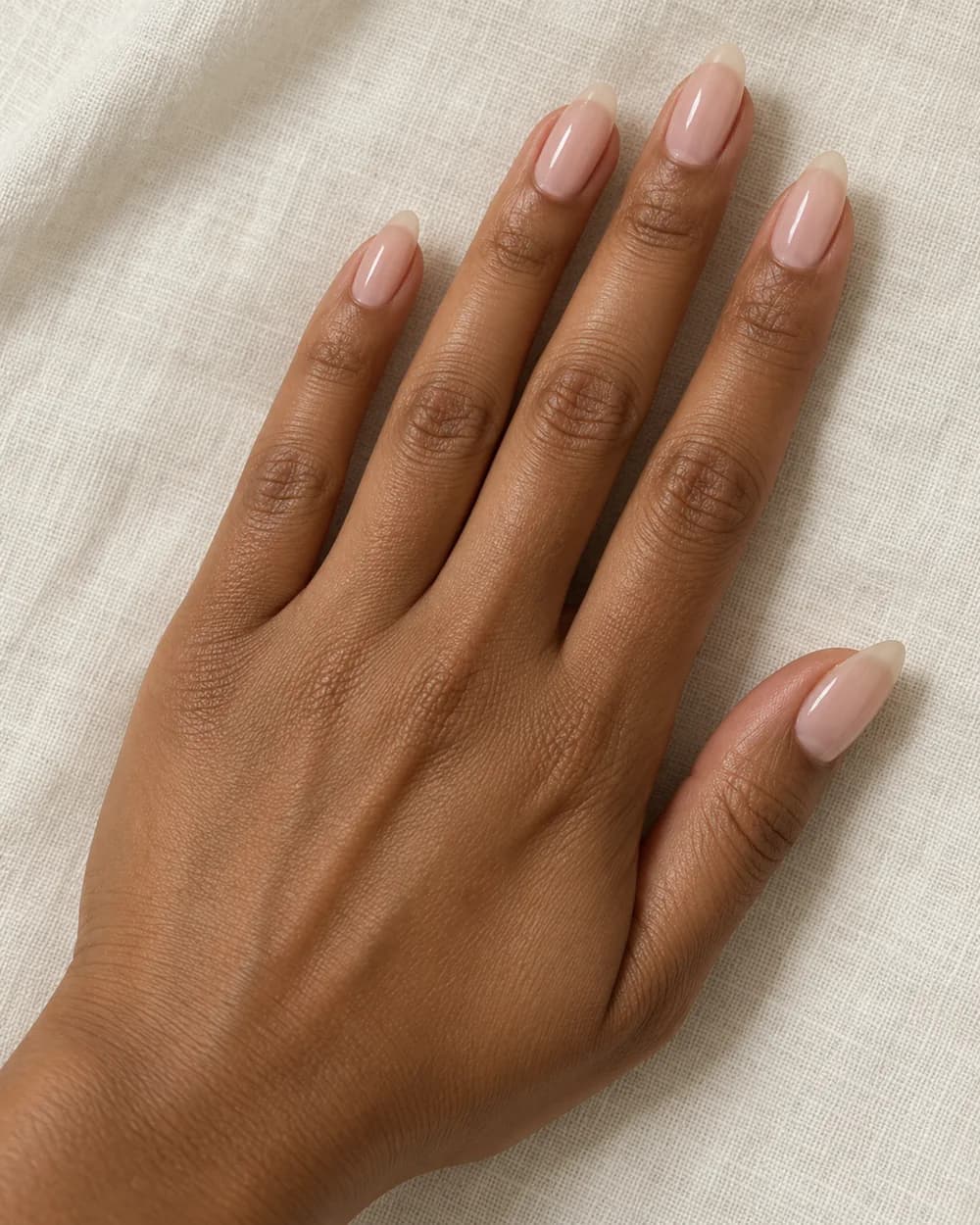 Sheer Nude Glossy Almond Nails — Classy Plain Nails