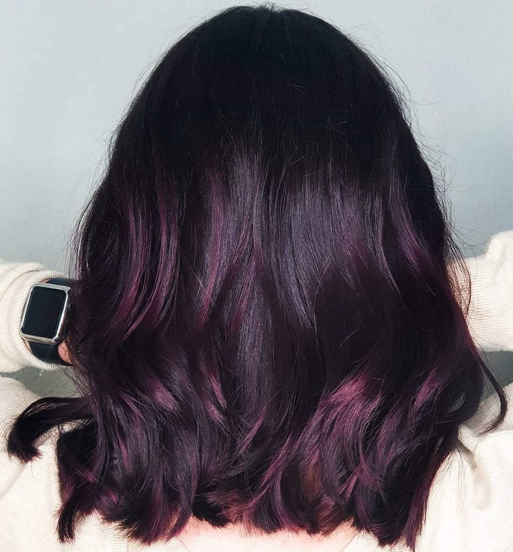 Dark Base With Subtle Plum Highlights, Collarbone — Classy Plum Hair Color