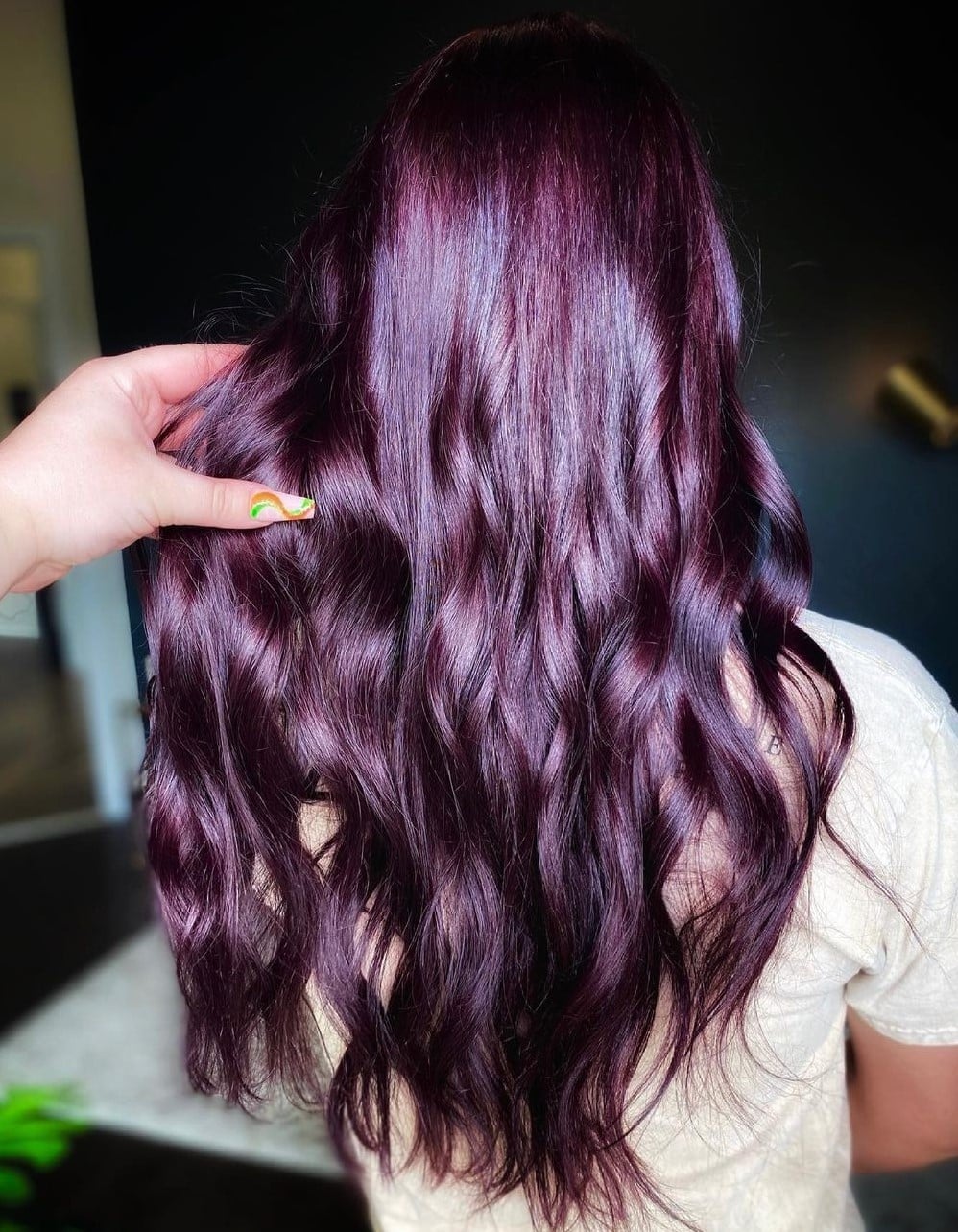 Glossy Plum Base With Darker Lowlights — Classy Plum Hair Color