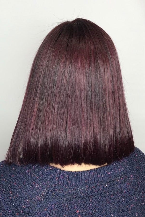 Deep Plum Chin-Length Straight Bob — Classy Plum Hair Color