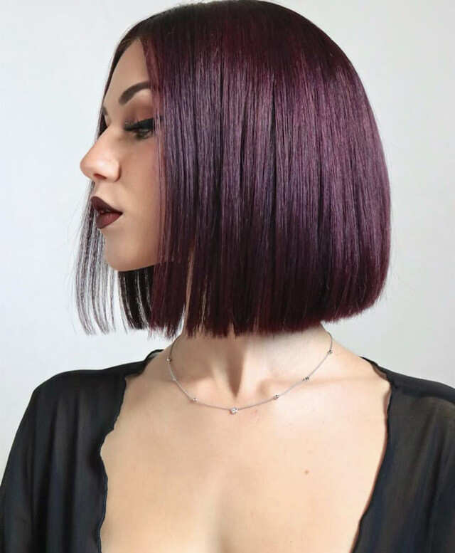 Solid Plum Chin-Length Bob — Classy Plum Hair Color