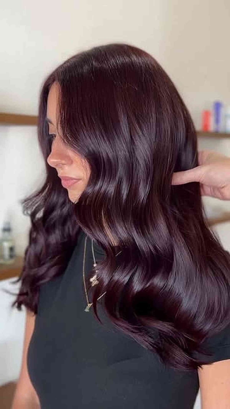 Glossy Deep Plum Waves — Classy Plum Hair Color