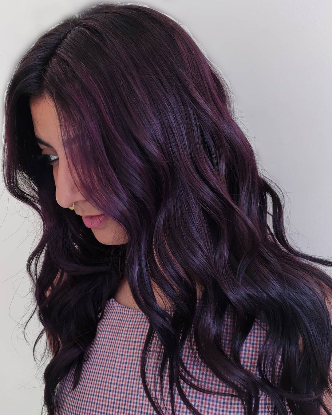 Deep Plum Base With Darker Lowlights, Mid-Back — Classy Plum Hair Color