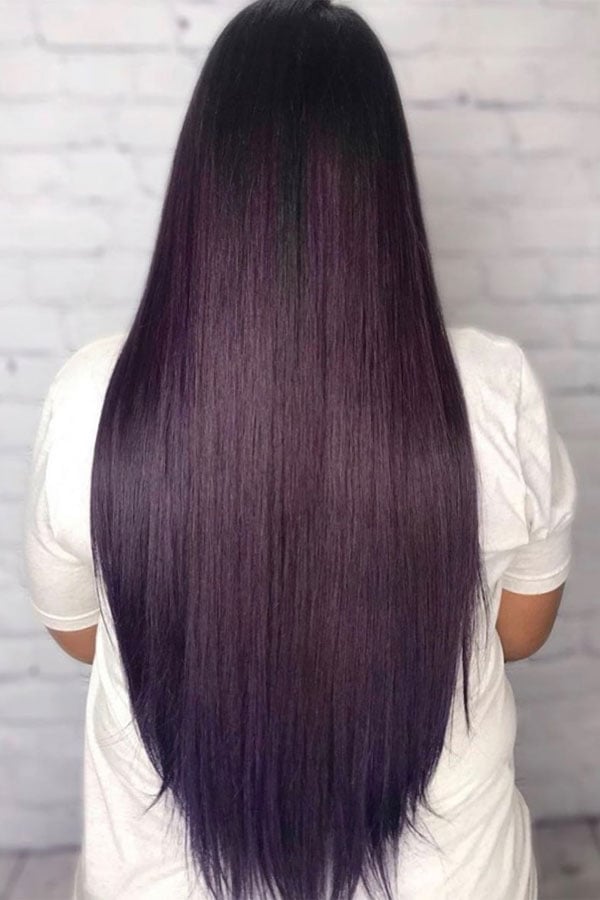 Vivid Saturated Plum Mid-Back Hair — Classy Plum Hair Color