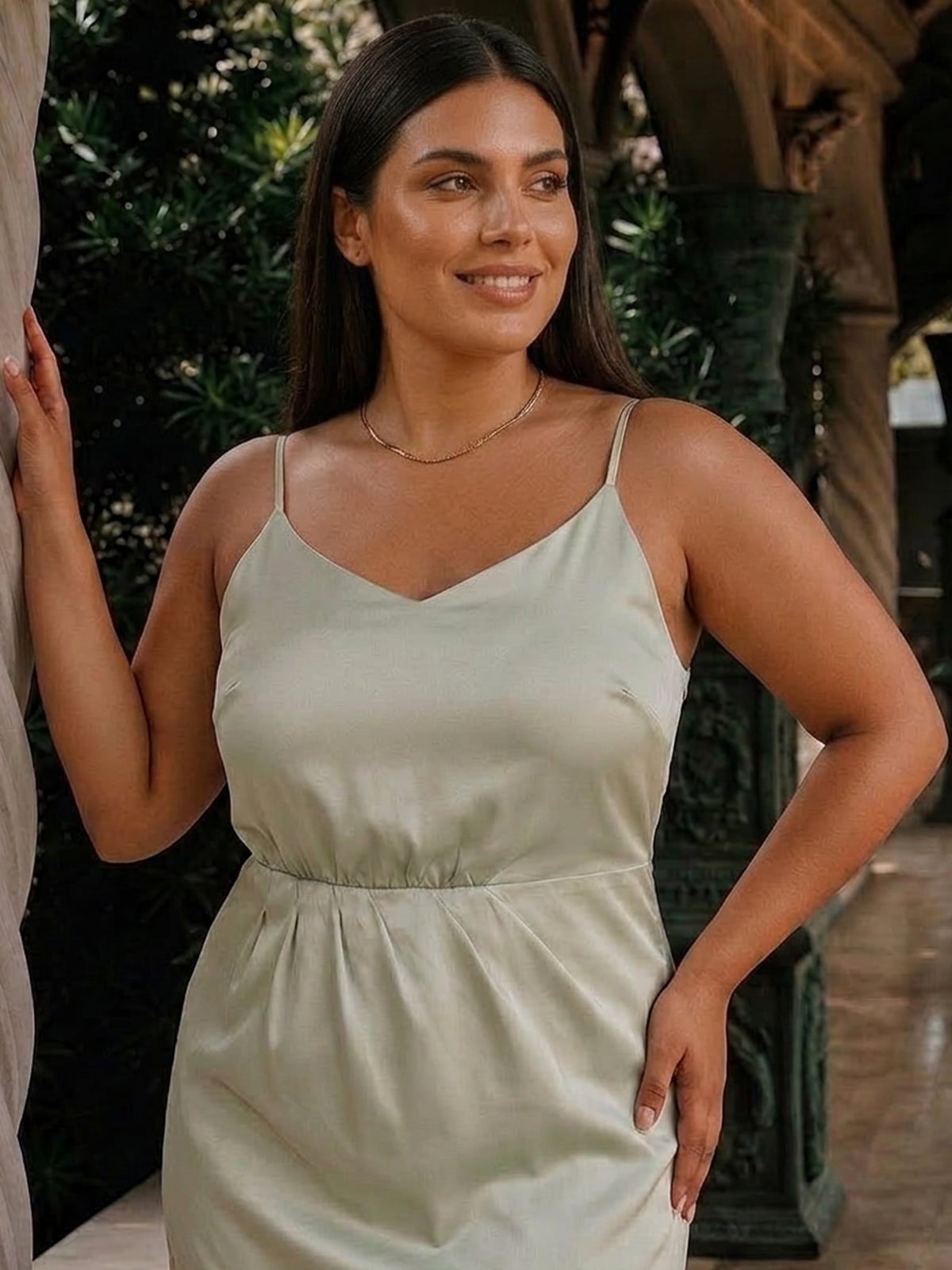 Pale Green Satin Spaghetti Strap Slip Dress Pale Green Satin Spaghetti Strap Slip Dress — Classy Plus Size Dresses