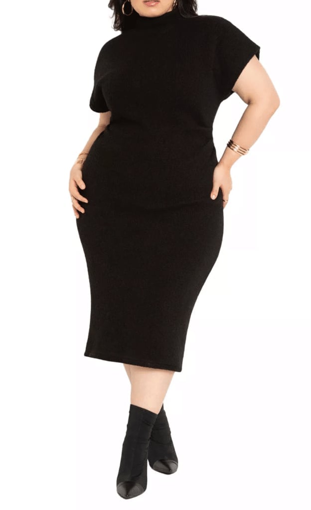 Black Knit Pencil Dress with High Neckline Black Knit Pencil Dress with High Neckline — Classy Plus Size Dresses