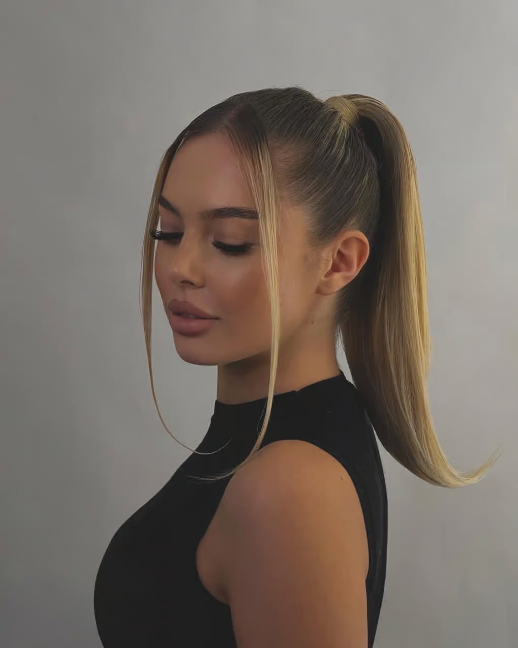 Blonde Ponytail Loose Texture Face-Framing Blonde Ponytail Loose Texture Face-Framing — Classy Ponytail with Bangs