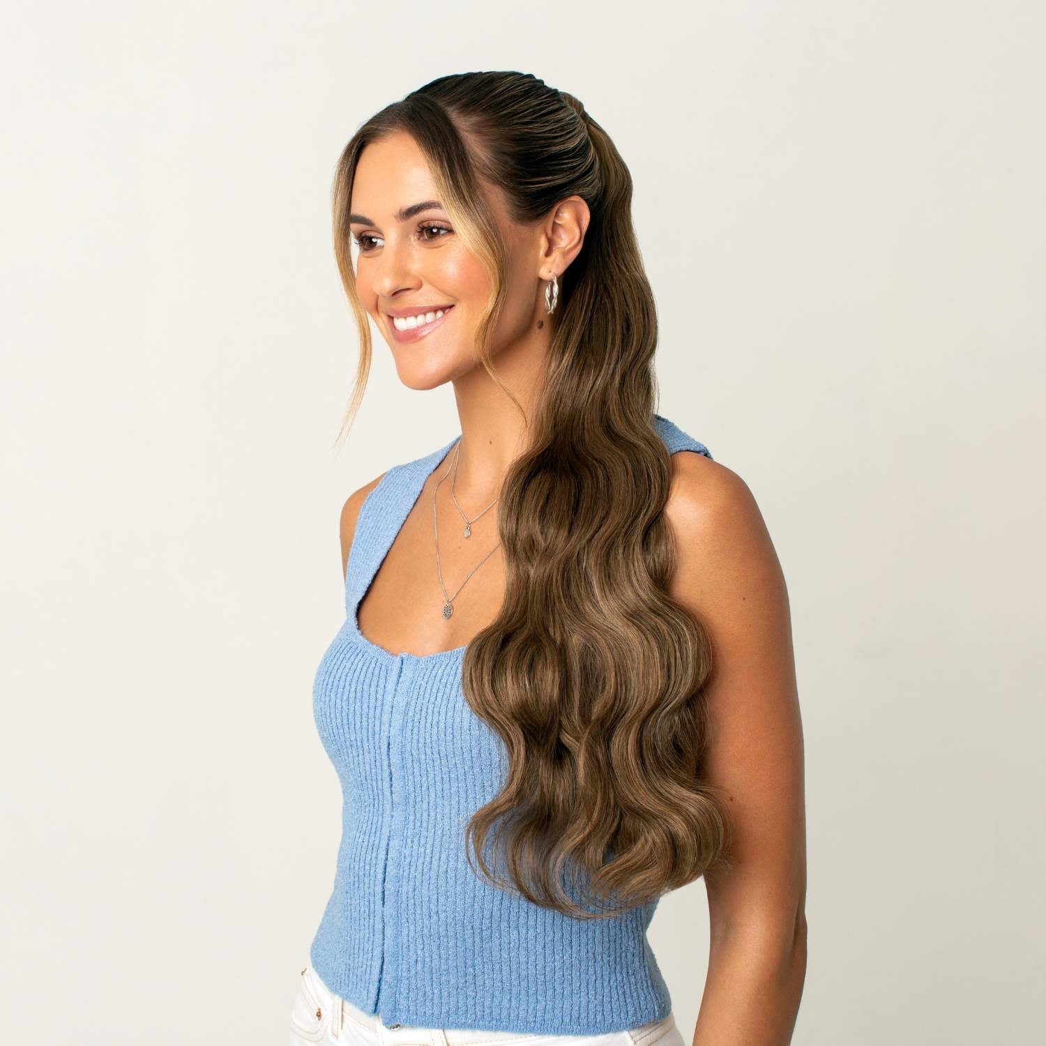 Brown Ponytail With Face-Framing Pieces — Classy Ponytail with Swoop