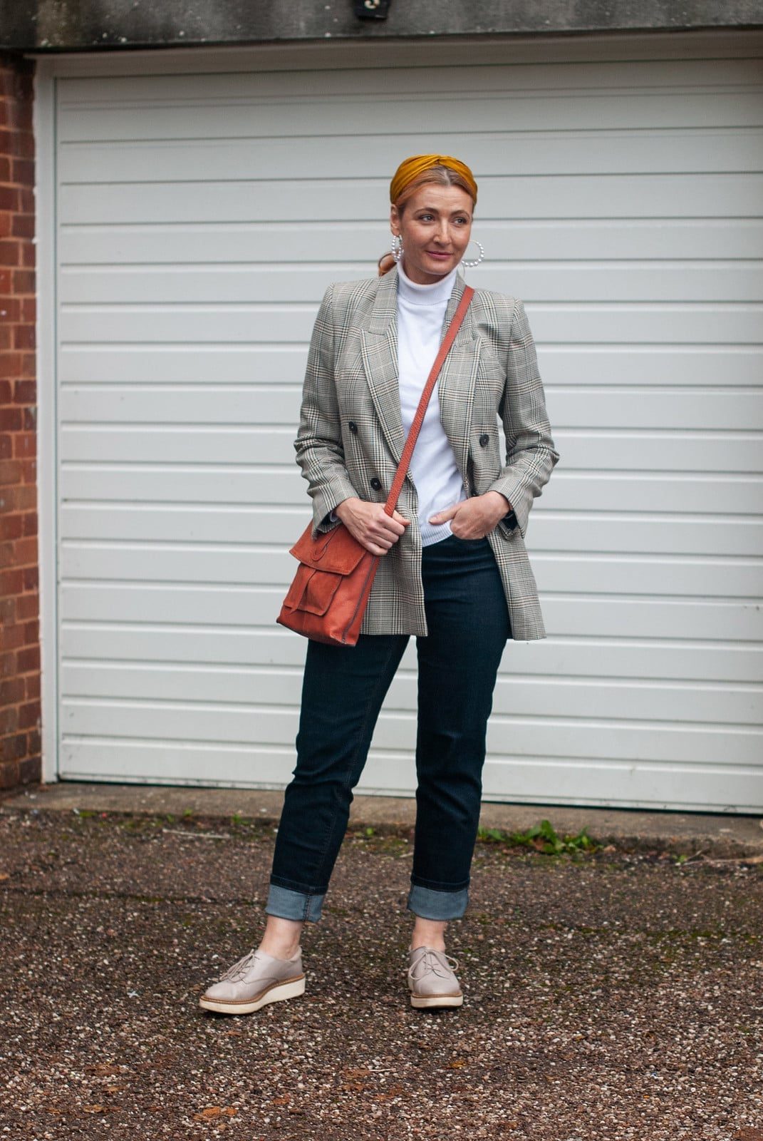 Plaid Blazer Over Roll Neck Sweater and Cuffed Jeans Plaid Blazer Over Roll Neck Sweater and Cuffed Jeans — Classy Preppy Outfits
