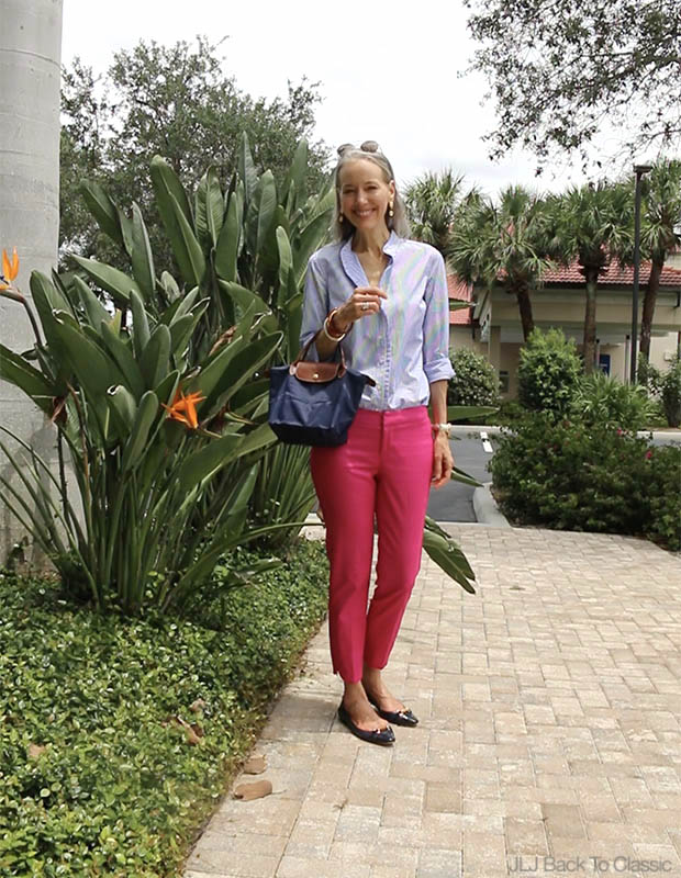 Striped Shirt With Pink Cropped Pants and Navy Tote Striped Shirt With Pink Cropped Pants and Navy Tote — Classy Preppy Outfits