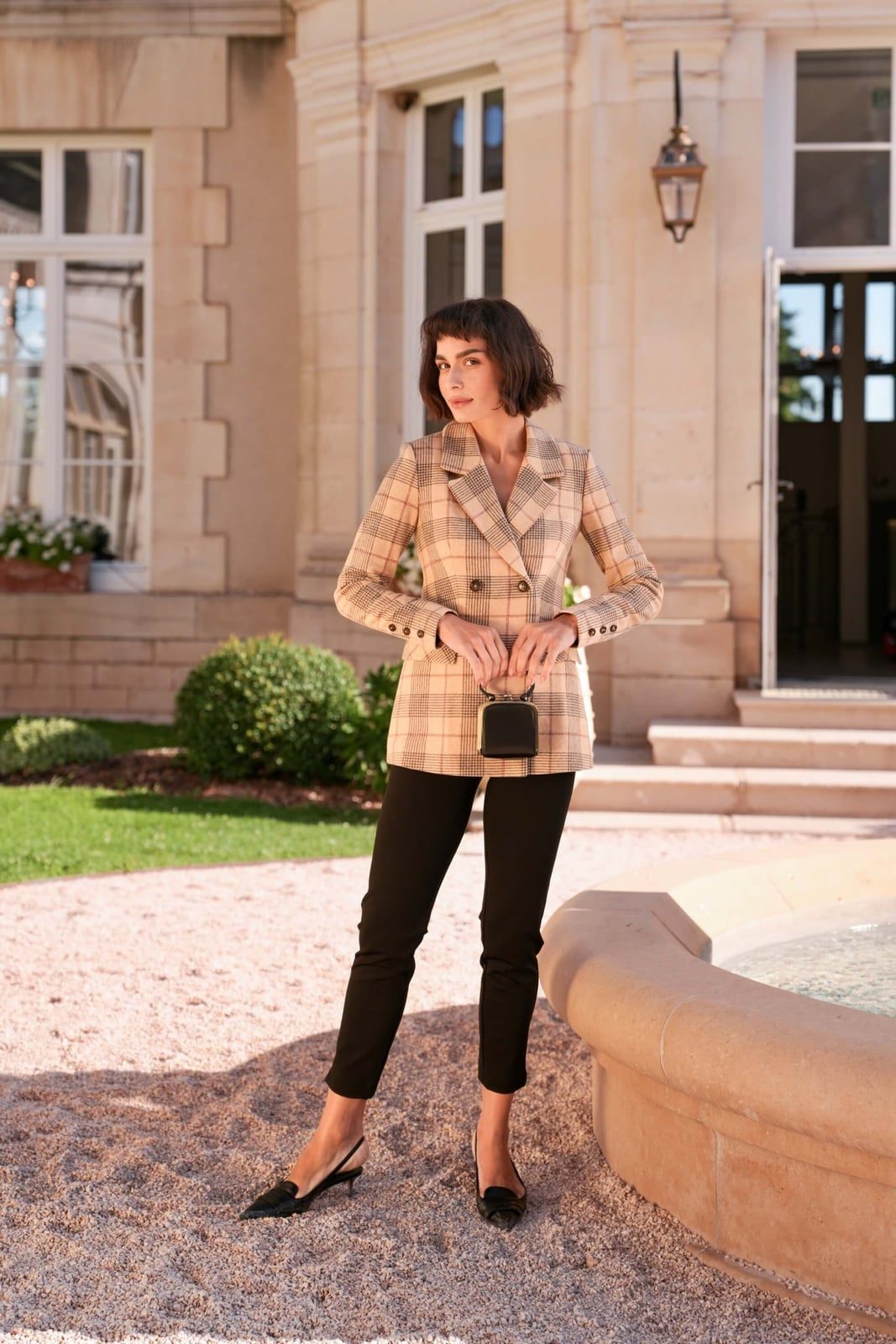 Beige Plaid Blazer with Black Slim Trousers Beige Plaid Blazer with Black Slim Trousers — Classy Preppy Style