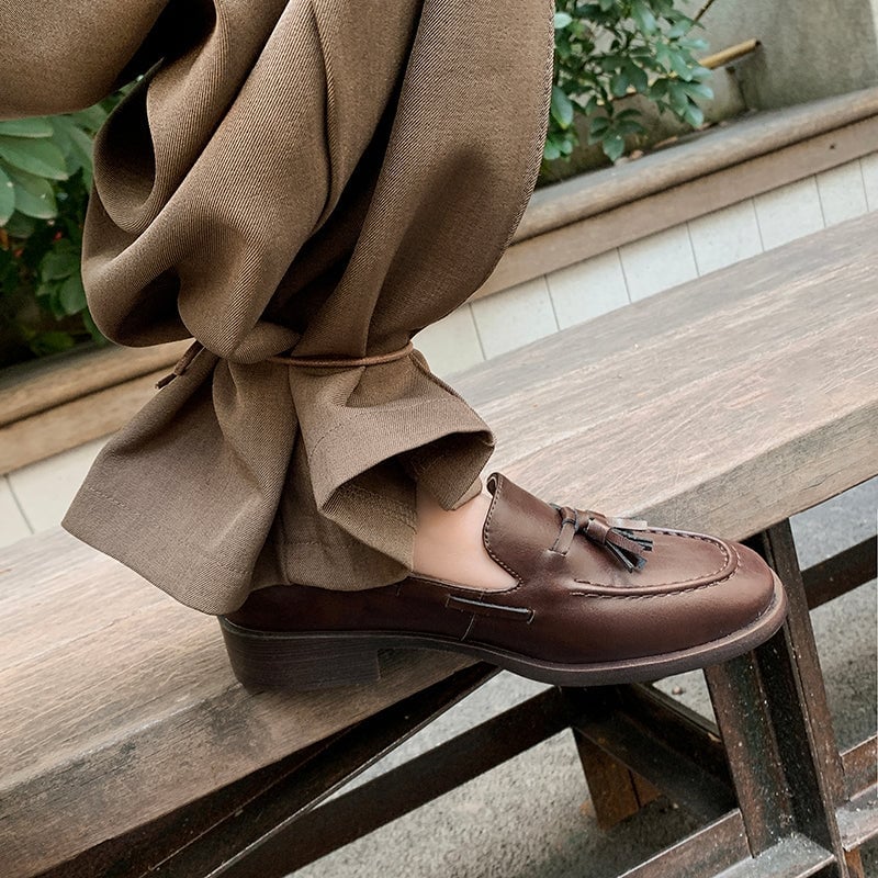 Brown Leather Tassel Loafers with Tan Twill Trousers Brown Leather Tassel Loafers with Tan Twill Trousers — Classy Preppy Style