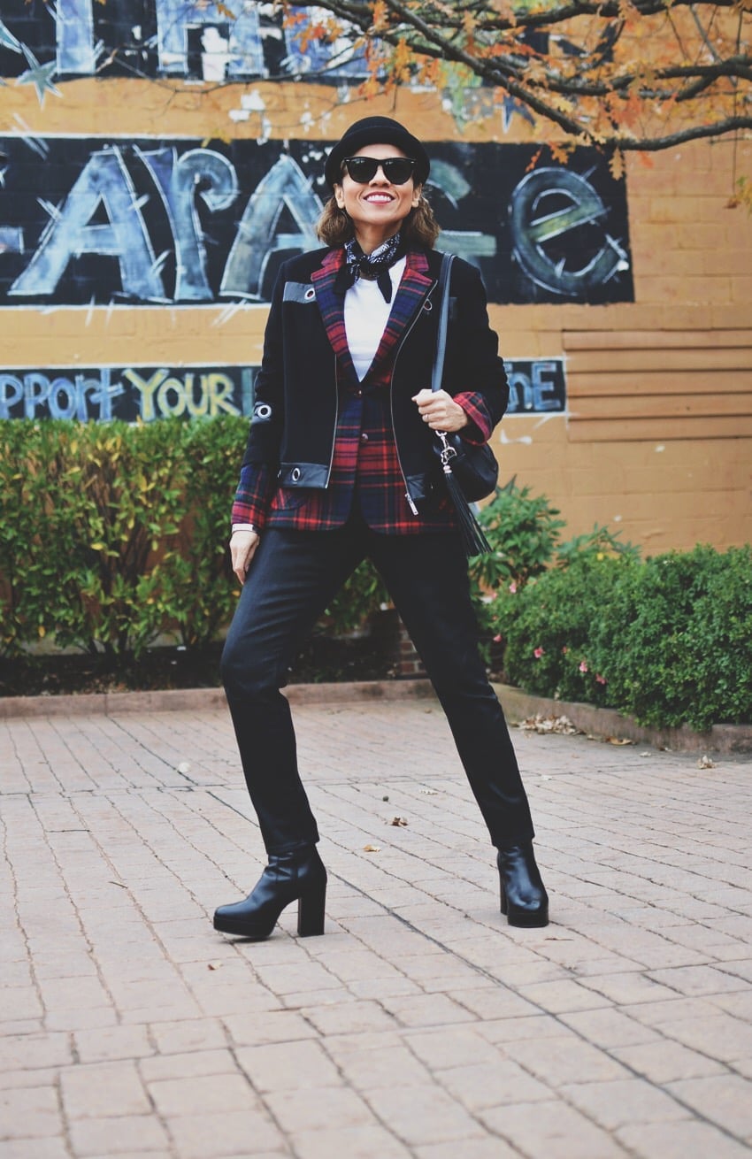 Jacket With Plaid Lining And Beret Jacket With Plaid Lining And Beret — Classy Punk Outfits