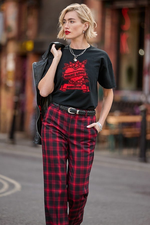 Plaid Pants With Band T-Shirt Plaid Pants With Band T-Shirt — Classy Punk Outfits
