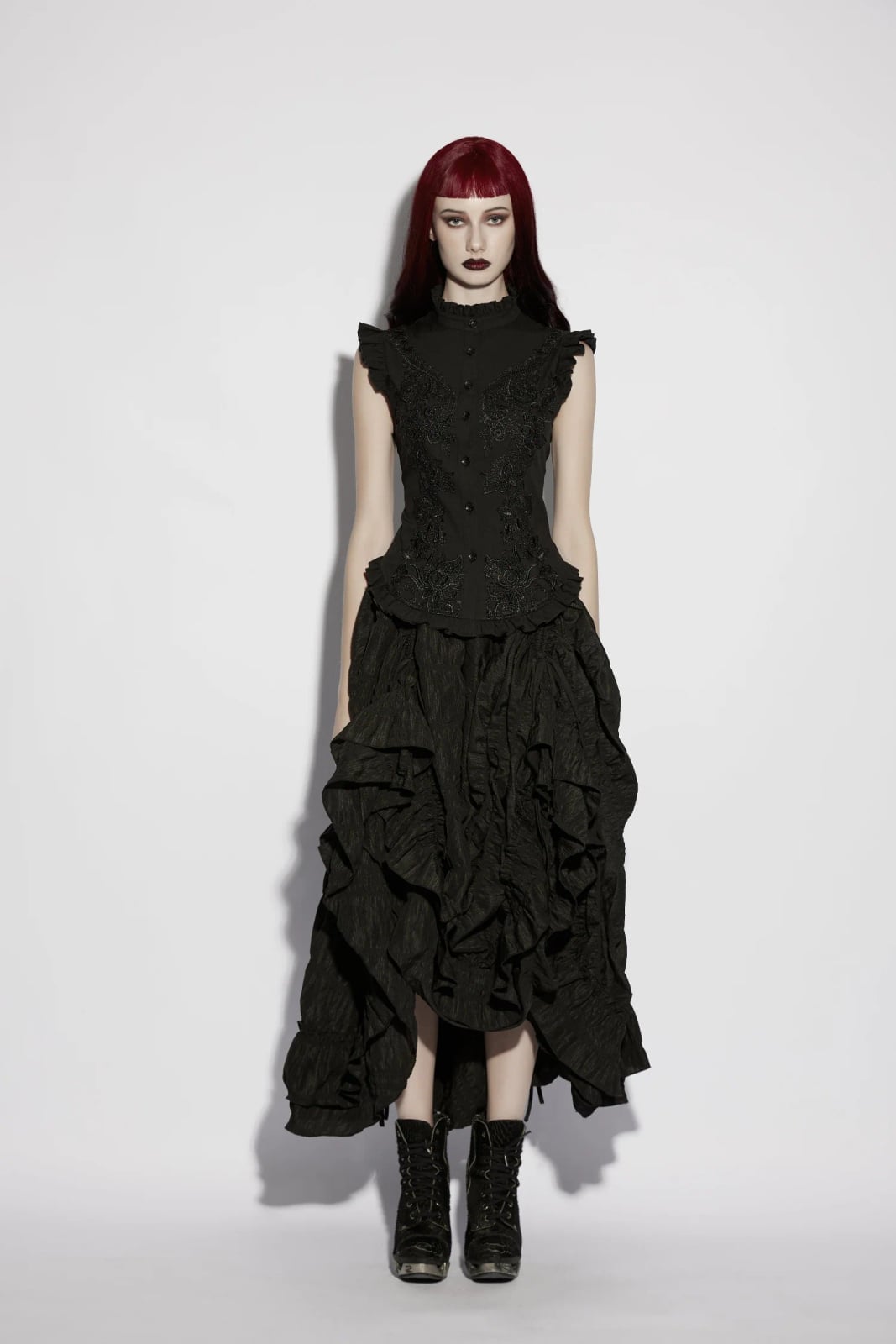 Ruffled Top With Voluminous Skirt and Black Combat Boots Ruffled Top With Voluminous Skirt and Black Combat Boots — Classy Punk Outfits