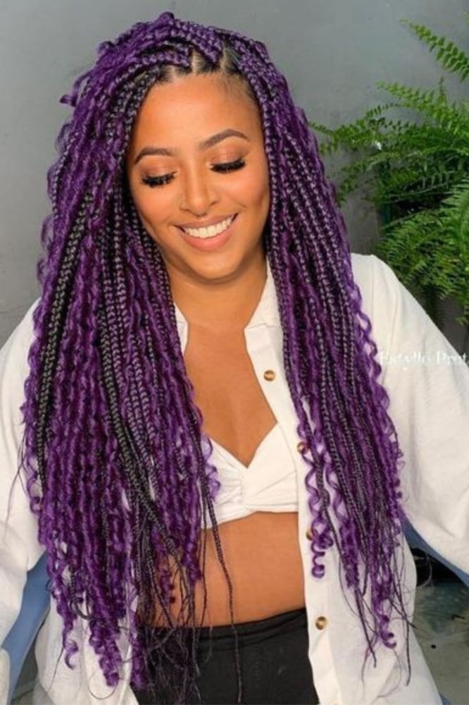 Vibrant Purple Box Braids With Black Undertones — Classy Purple Braids