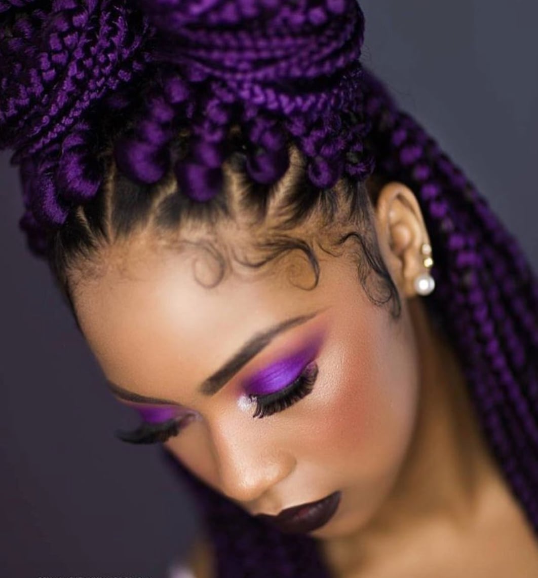 Black Box Braids With Blue Highlights — Classy Purple Braids
