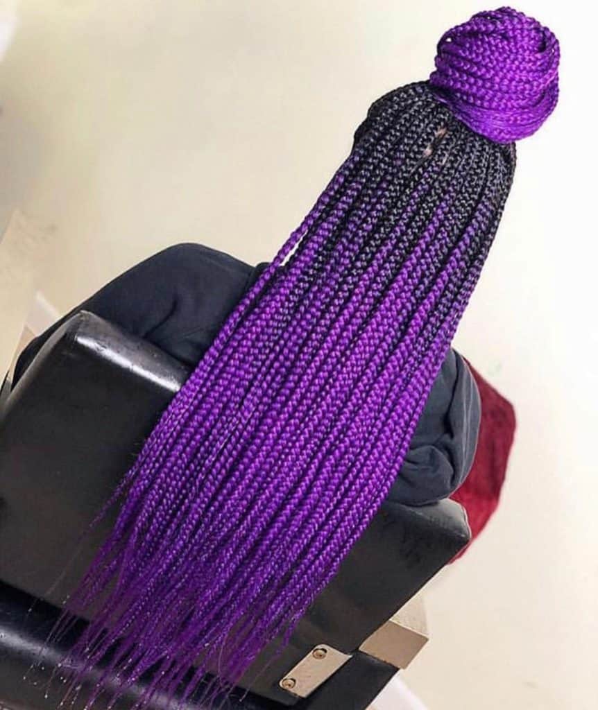 Black To Purple Ombre Box Braids In A Bun — Classy Purple Braids