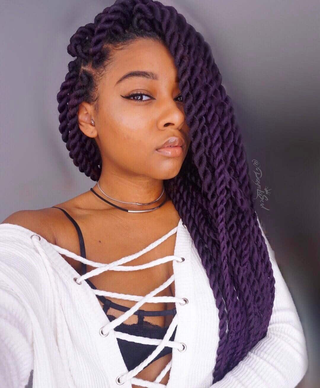 Thick Coily Box Braids In Deep Purple — Classy Purple Braids