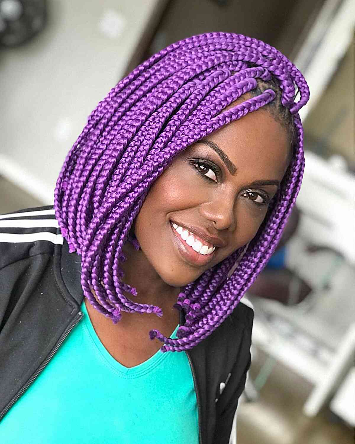 Shoulder Length Purple Box Braids Bob — Classy Purple Braids