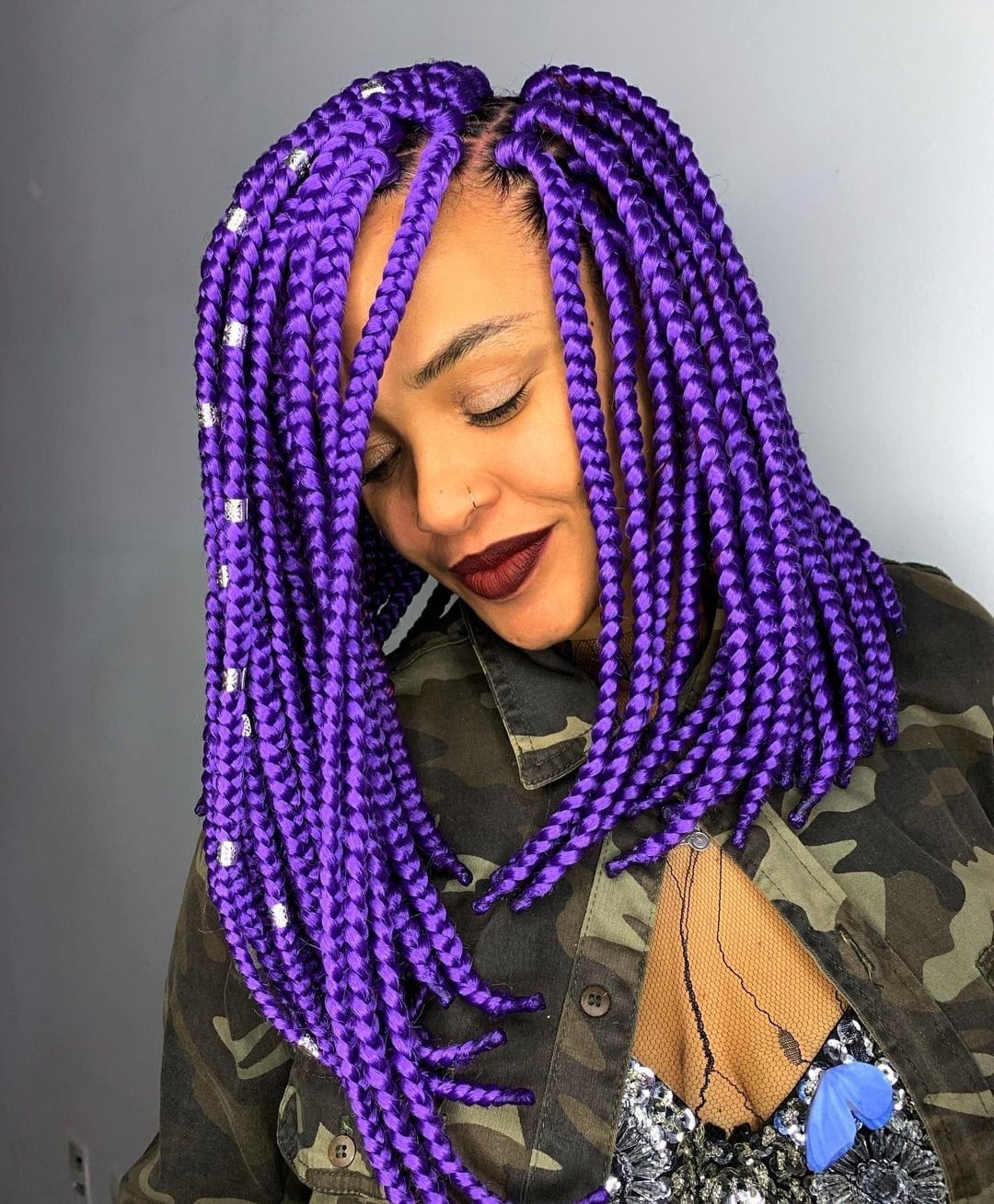 Medium Purple Box Braids With Beads — Classy Purple Braids