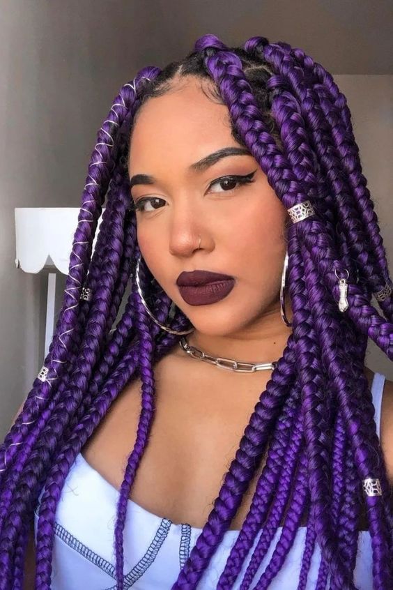 Shoulder Length Vibrant Purple Box Braids, Mid-Back — Classy Purple Braids
