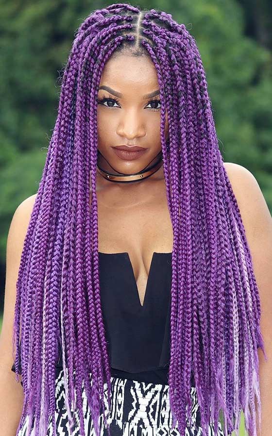 Vibrant Purple Box Braids With Lighter Ends — Classy Purple Braids