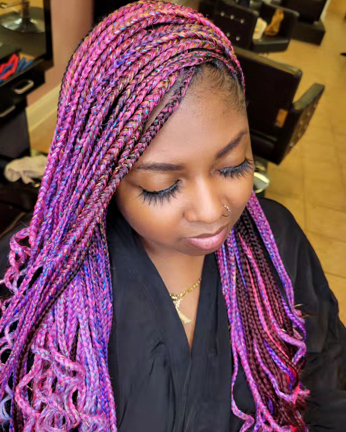 Pink Purple And Blue Highlighted Box Braids — Classy Purple Braids