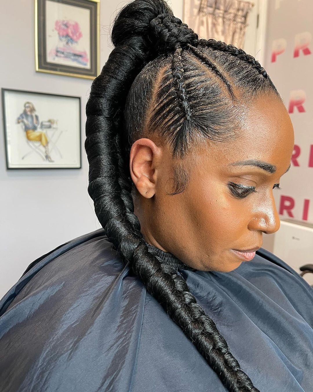 Long Braided Ponytail With Cornrows, Black Long Braided Ponytail With Cornrows, Black — Classy Quick Braids Hairstyle