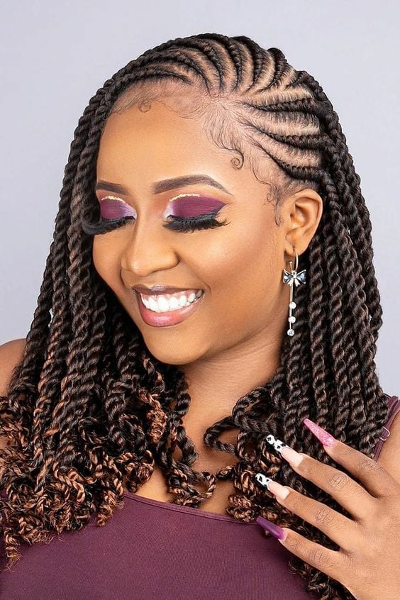 Cornrows With Dark Brown Twists Cornrows With Dark Brown Twists — Classy Quick Braids Hairstyle