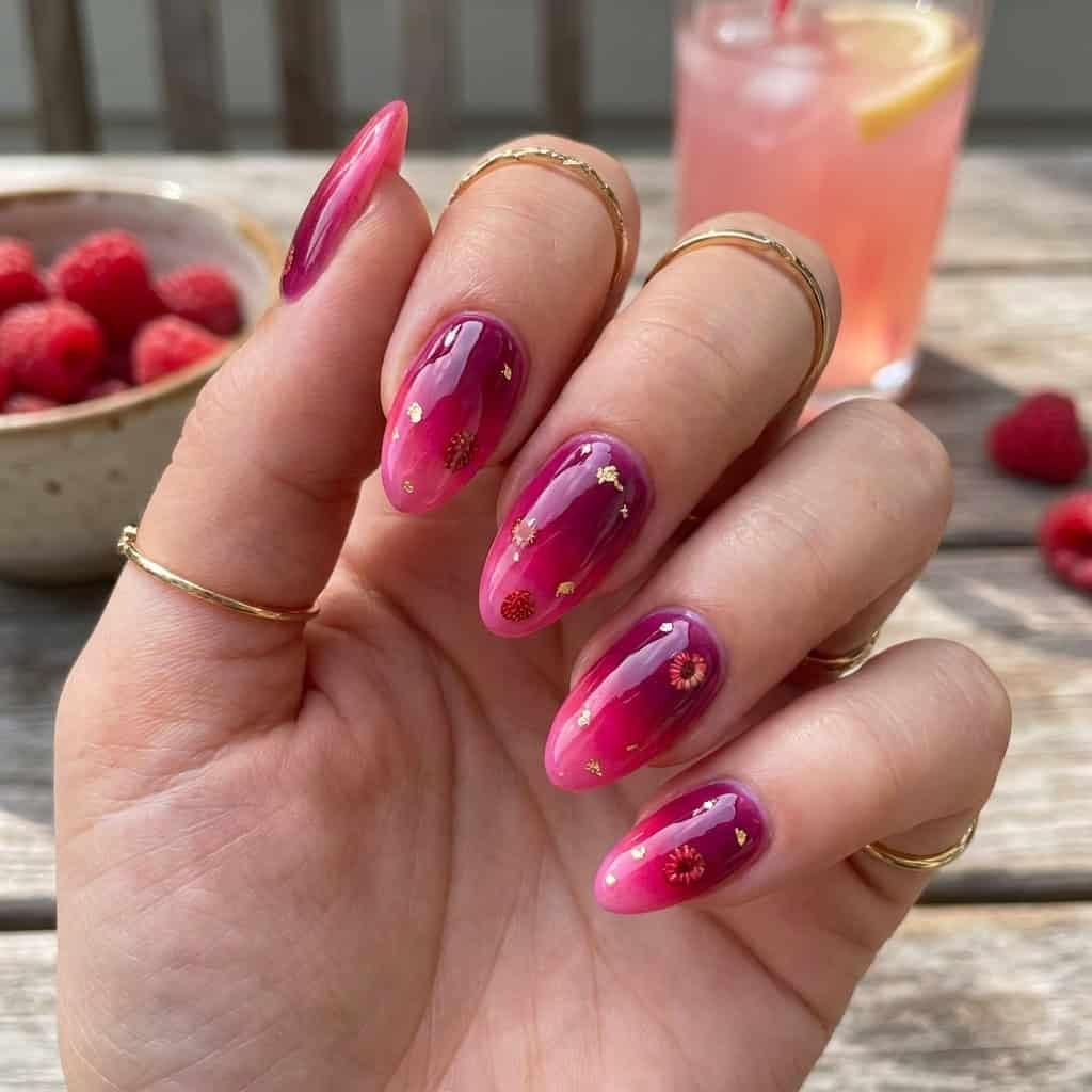 Raspberry to Magenta Gradient Almond Nails — Classy Raspberry Nails