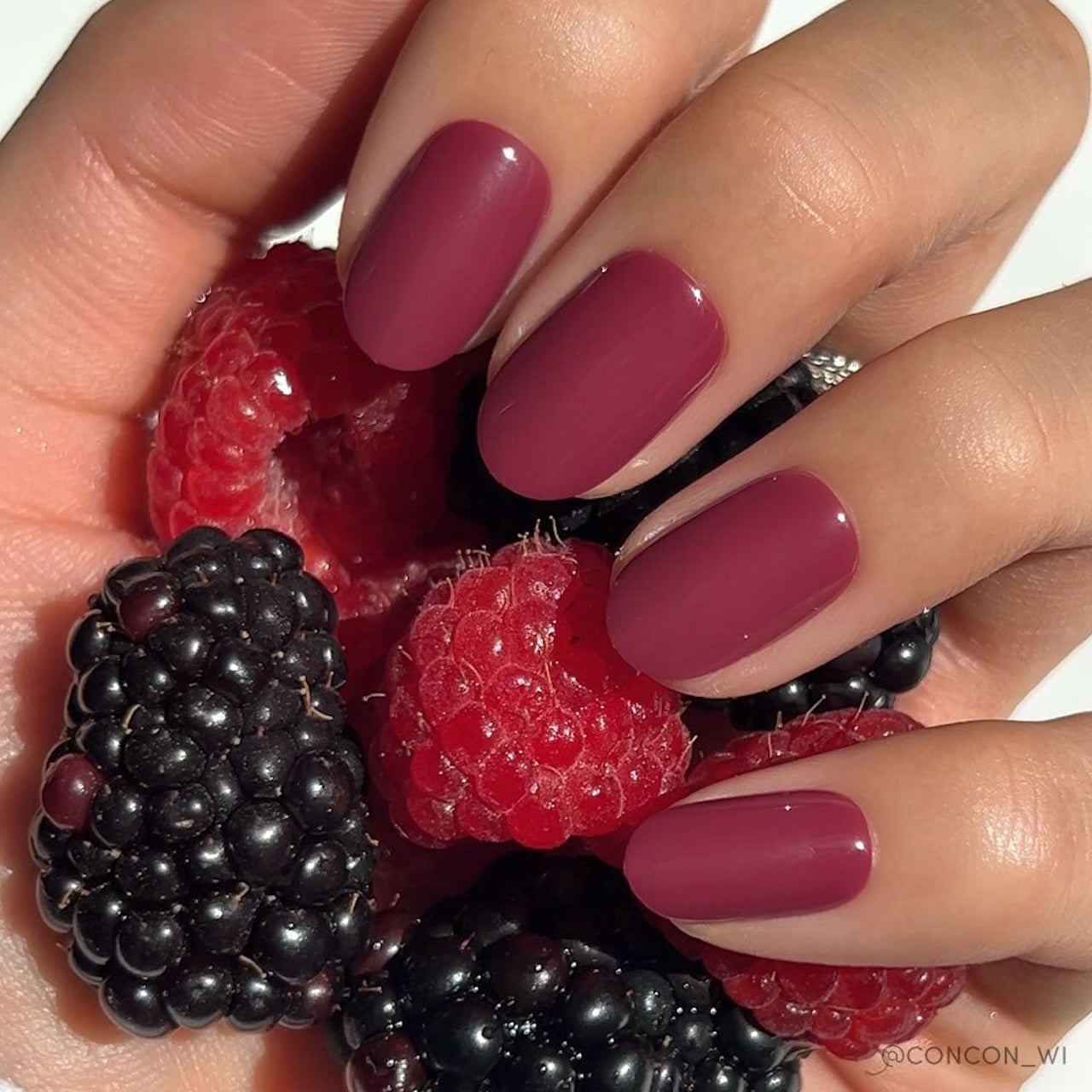 Deep Raspberry Glossy Short Oval Nails — Classy Raspberry Nails