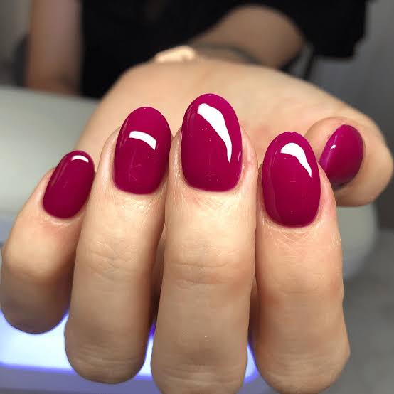 Glossy Deep Raspberry Medium Almond Nails — Classy Raspberry Nails