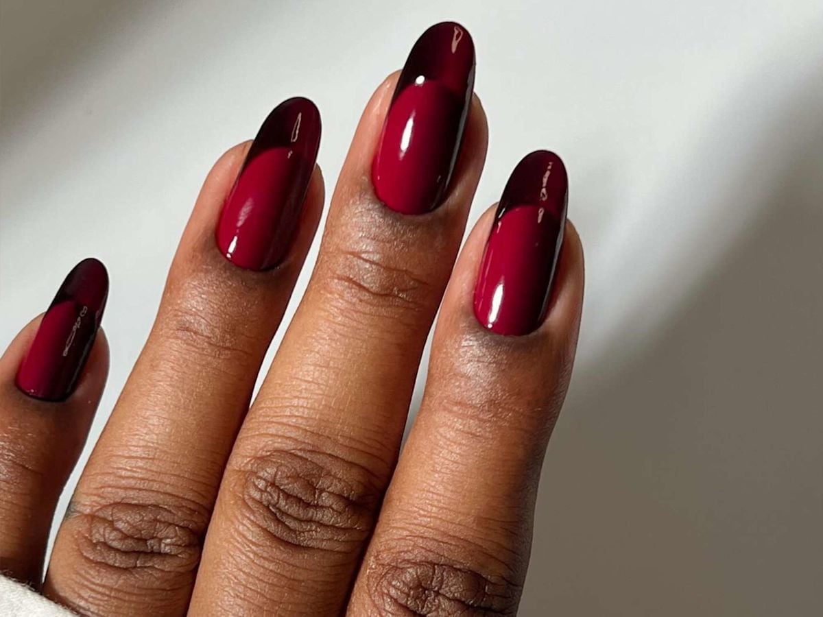 Raspberry French Tip Sheer Nude Oval Nails — Classy Raspberry Nails