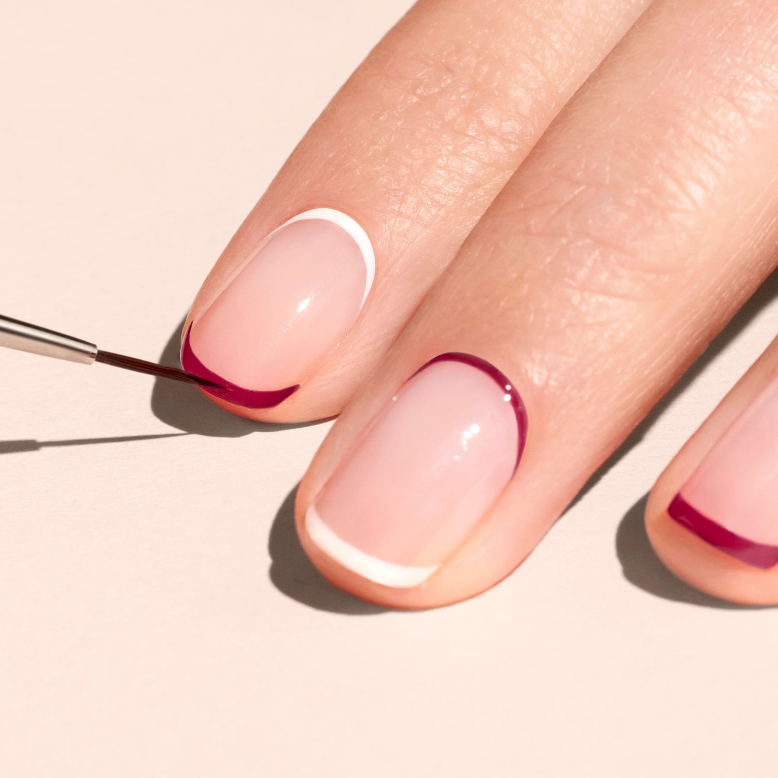 Raspberry Outline French Tip Short Almond Nails — Classy Raspberry Nails