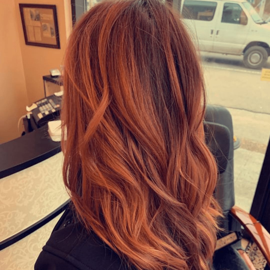 Medium Length Red Balayage With Copper and Auburn Tones Medium Length Red Balayage With Copper and Auburn Tones — Classy Red Balayage