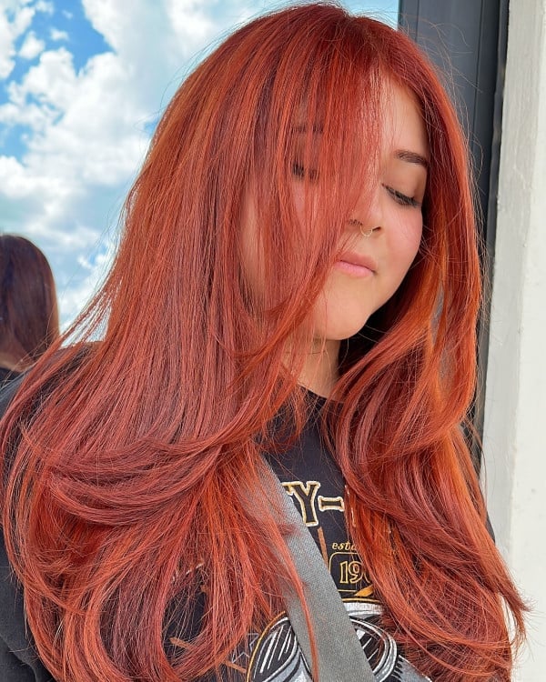 Mid-Back Red Balayage With Copper and Auburn Tones, Wavy Mid-Back Red Balayage With Copper and Auburn Tones, Wavy — Classy Red Balayage